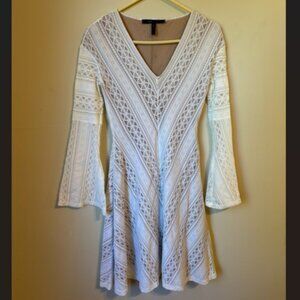 BCBGMaxAzria White Long Sleeve Lace Fit & Flare Dress Women's Size XXS